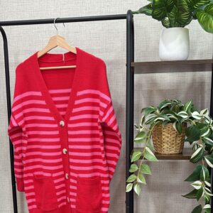 Cárdigan rojo/rosa chicle