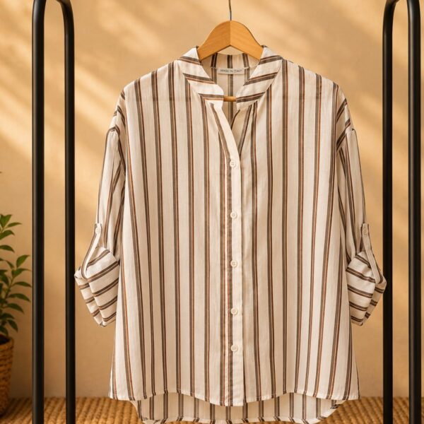 Camisa Mía beige (raya marrón chocolate y marrón claro)